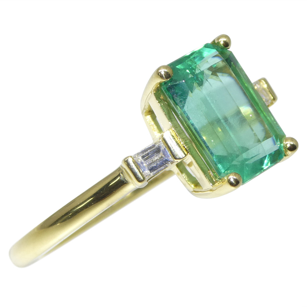 2.07ct Green Emerald, Diamond Engagement Ring set in 18k Yellow Gold - Skyjems Wholesale Gemstones