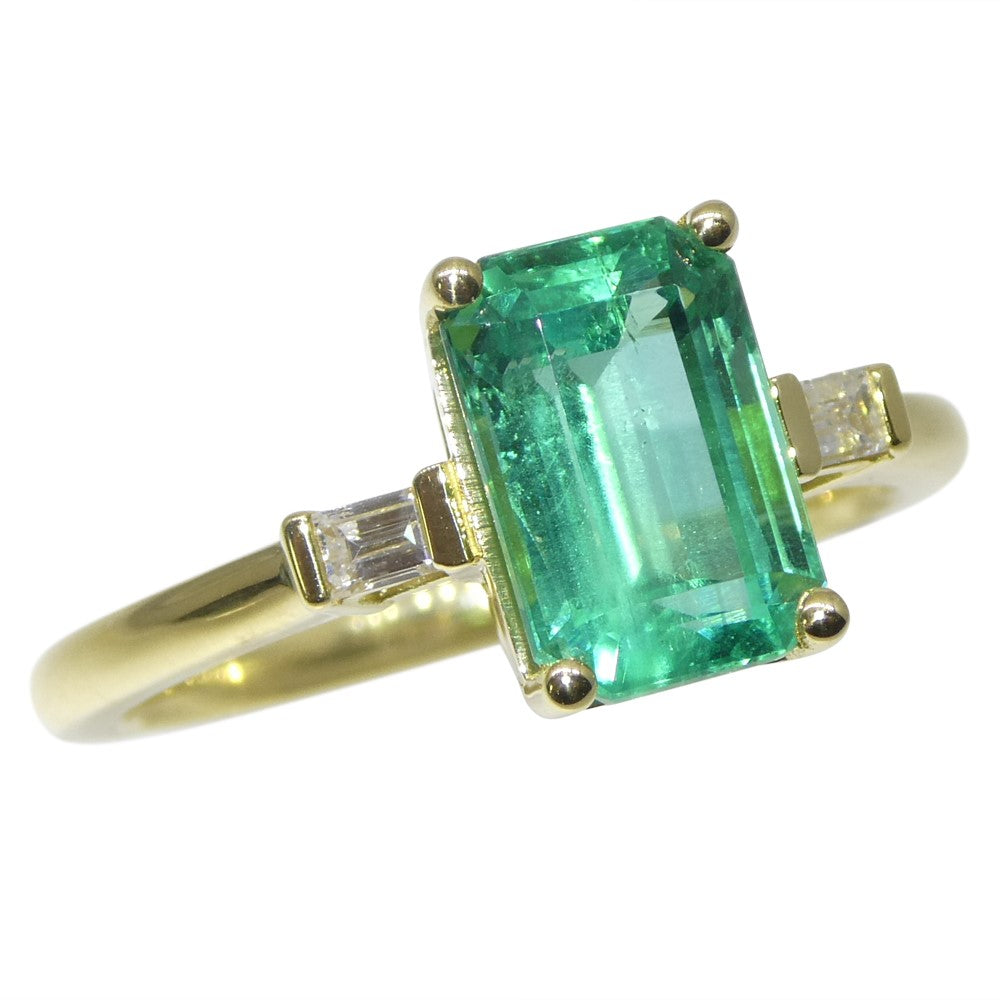 2.07ct Green Emerald, Diamond Engagement Ring set in 18k Yellow Gold - Skyjems Wholesale Gemstones