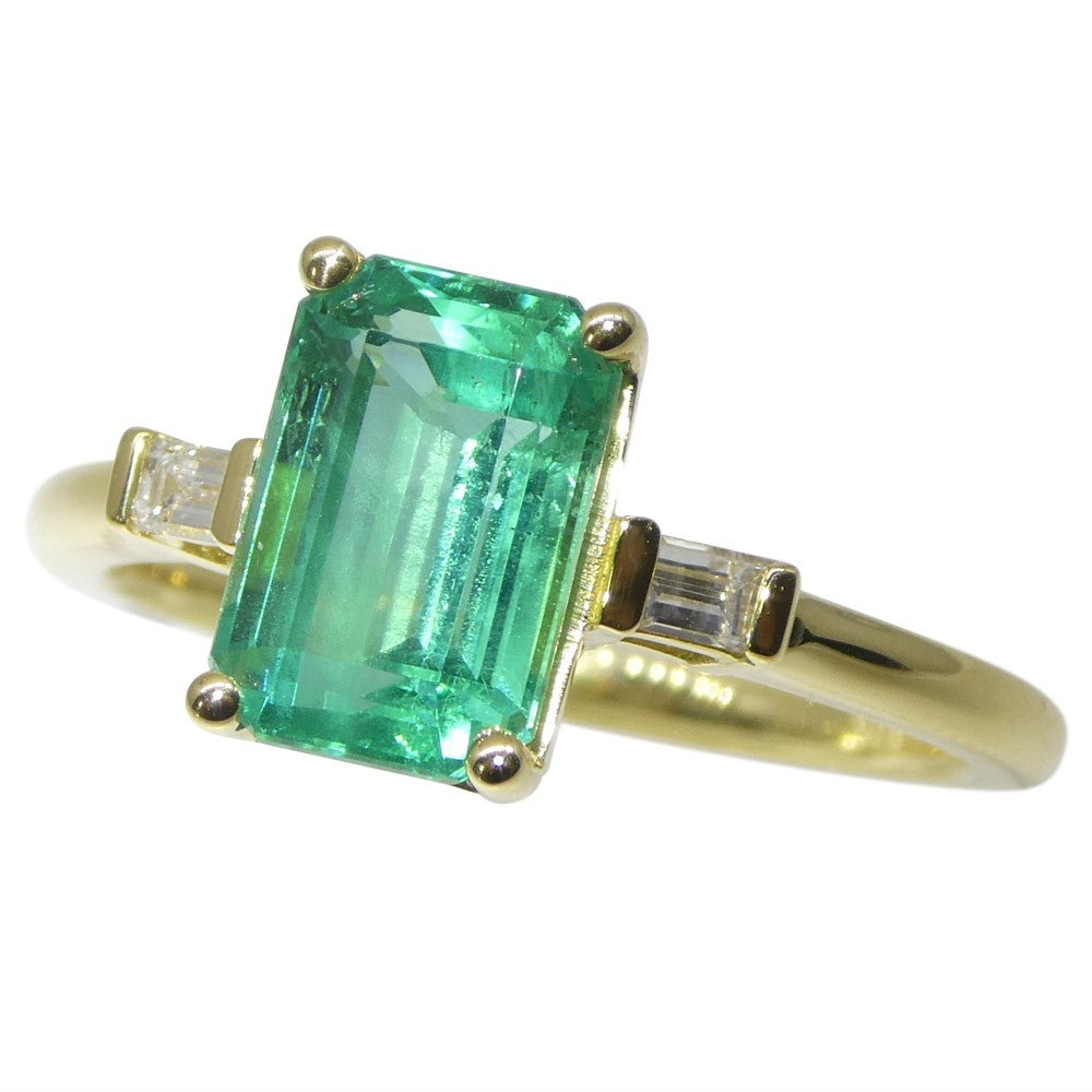 2.07ct Green Emerald, Diamond Engagement Ring set in 18k Yellow Gold - Skyjems Wholesale Gemstones