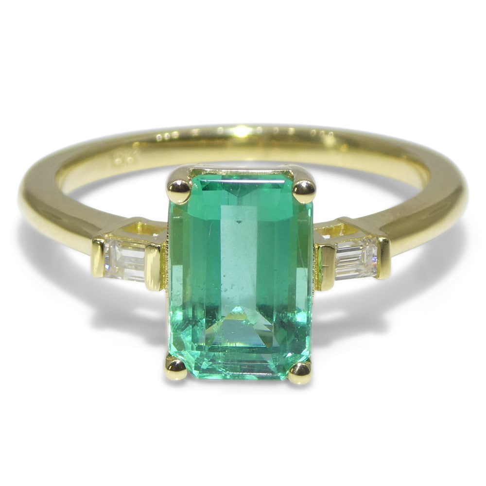2.07ct Green Emerald, Diamond Engagement Ring set in 18k Yellow Gold - Skyjems Wholesale Gemstones