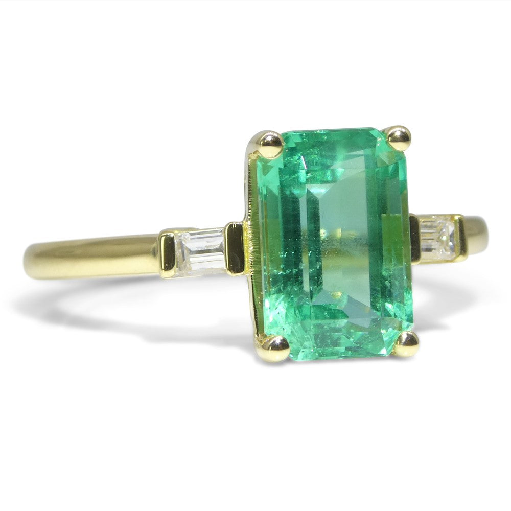 2.07ct Green Emerald, Diamond Engagement Ring set in 18k Yellow Gold - Skyjems Wholesale Gemstones