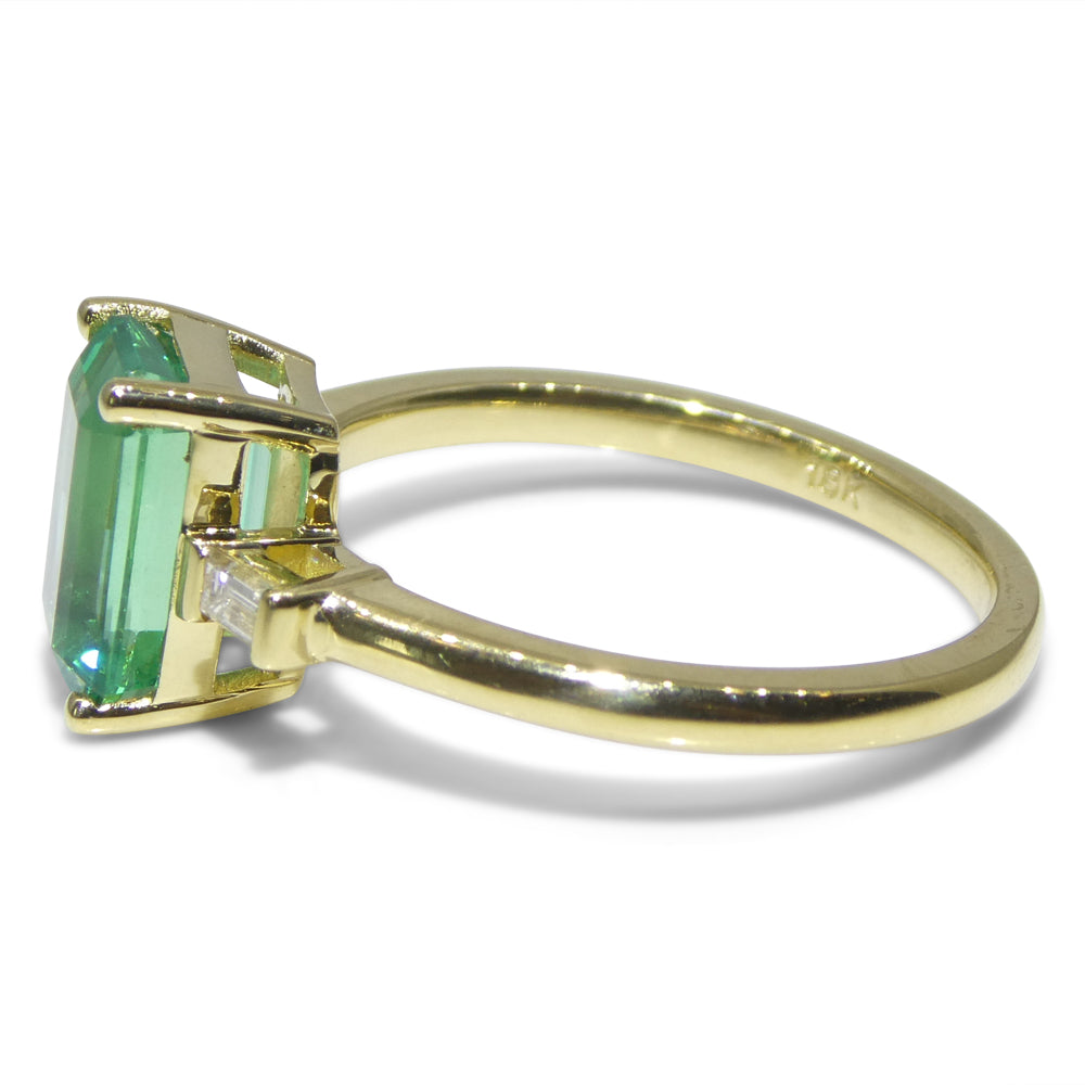2.07ct Green Emerald, Diamond Engagement Ring set in 18k Yellow Gold - Skyjems Wholesale Gemstones