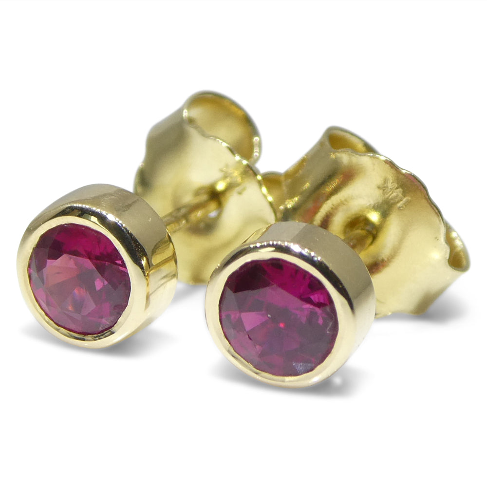 0.59ct Round Red Ruby Stud Earrings set in 14k Yellow Gold - Skyjems Wholesale Gemstones
