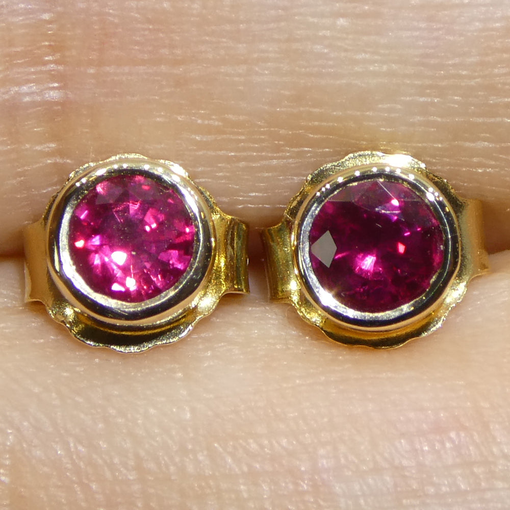 0.59ct Round Red Ruby Stud Earrings set in 14k Yellow Gold - Skyjems Wholesale Gemstones