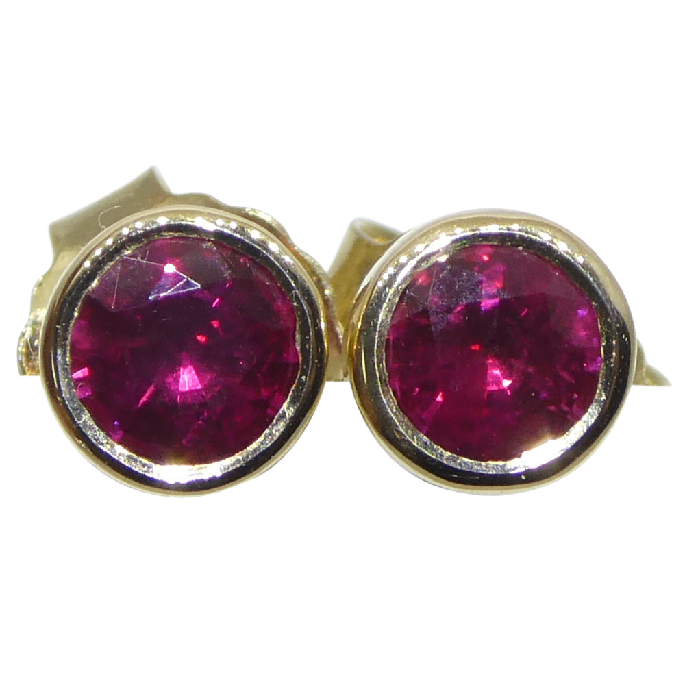 0.59ct Round Red Ruby Stud Earrings set in 14k Yellow Gold - Skyjems Wholesale Gemstones