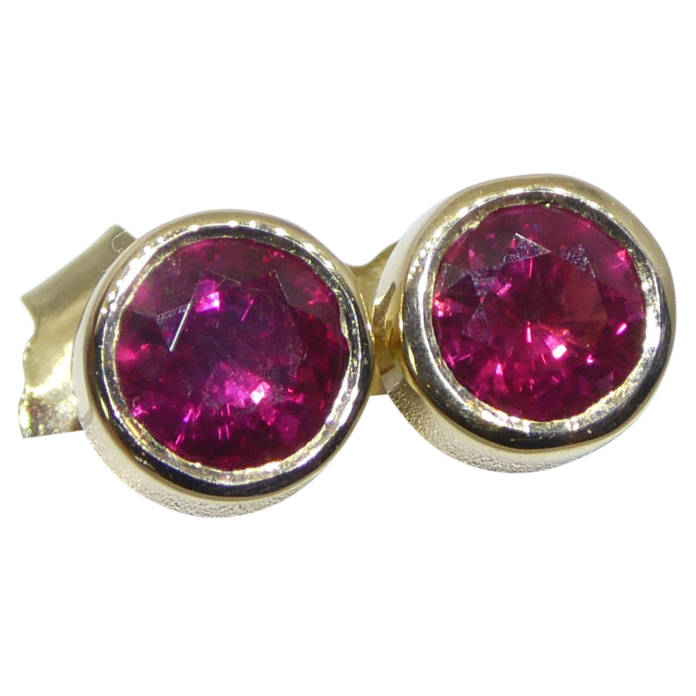 0.59ct Round Red Ruby Stud Earrings set in 14k Yellow Gold - Skyjems Wholesale Gemstones