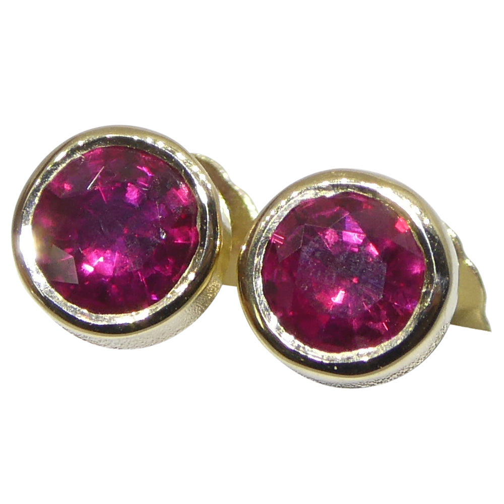 0.59ct Round Red Ruby Stud Earrings set in 14k Yellow Gold - Skyjems Wholesale Gemstones