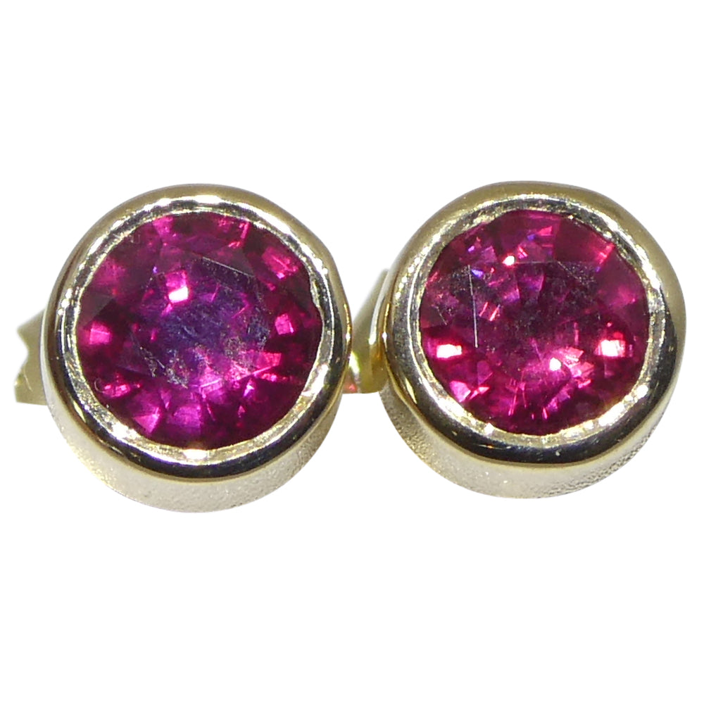 0.59ct Round Red Ruby Stud Earrings set in 14k Yellow Gold - Skyjems Wholesale Gemstones