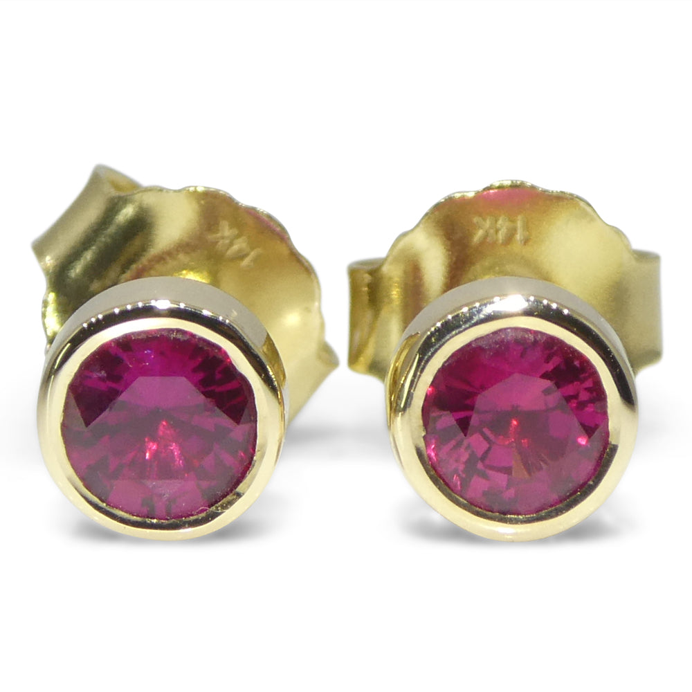 0.59ct Round Red Ruby Stud Earrings set in 14k Yellow Gold - Skyjems Wholesale Gemstones