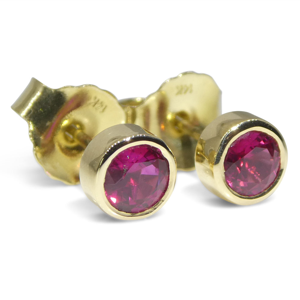 0.59ct Round Red Ruby Stud Earrings set in 14k Yellow Gold - Skyjems Wholesale Gemstones