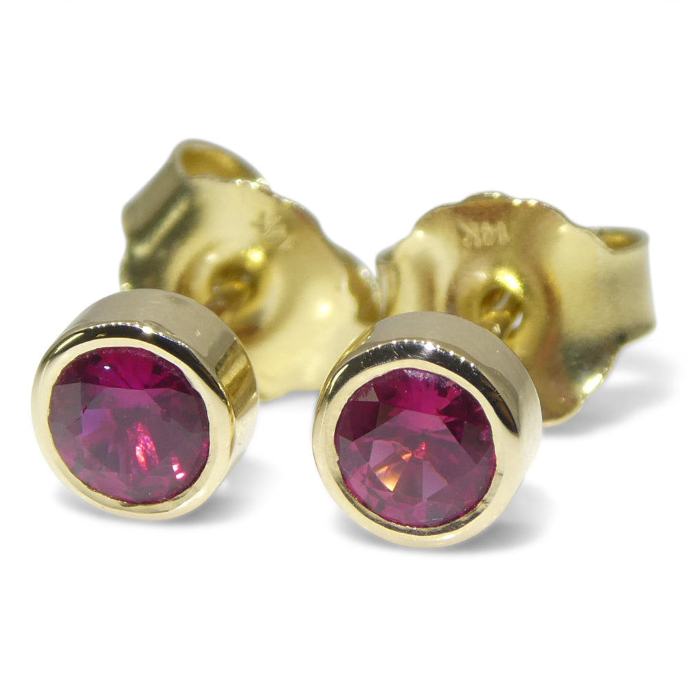 0.59ct Round Red Ruby Stud Earrings set in 14k Yellow Gold - Skyjems Wholesale Gemstones