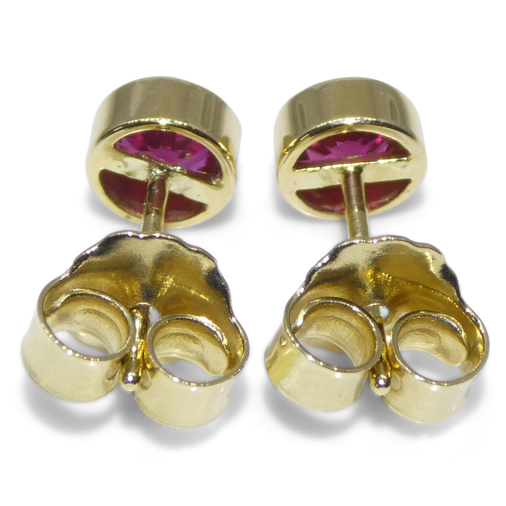 0.59ct Round Red Ruby Stud Earrings set in 14k Yellow Gold - Skyjems Wholesale Gemstones