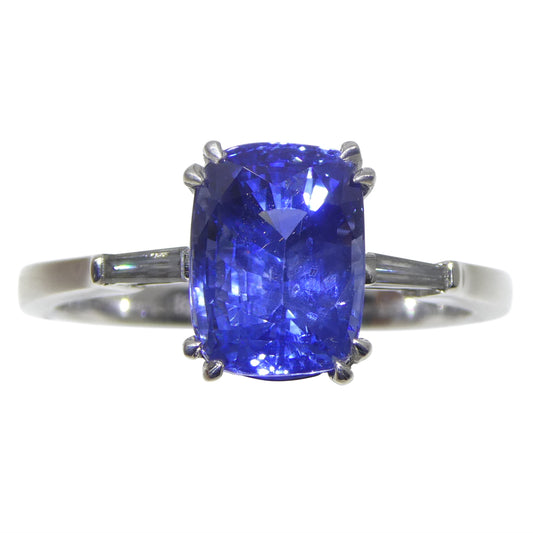3.36ct Cushion Blue Sapphire, Diamond Engagement Ring set in 18k White Gold, GIA Certified Sri Lanka - Skyjems Wholesale Gemstones
