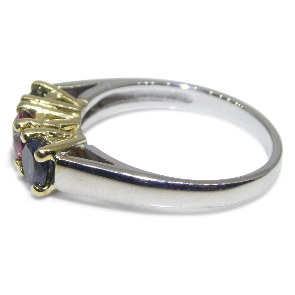 0.37ct Round Red Ruby, Blue Spinel Three Stone Engagement Ring set in 14k White and Yellow Gold - Skyjems Wholesale Gemstones