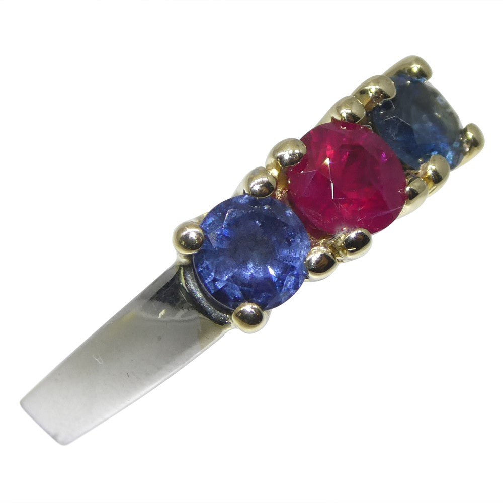 0.37ct Round Red Ruby, Blue Spinel Three Stone Engagement Ring set in 14k White and Yellow Gold - Skyjems Wholesale Gemstones