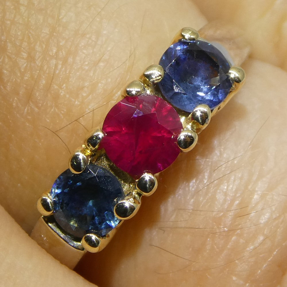 0.37ct Round Red Ruby, Blue Spinel Three Stone Engagement Ring set in 14k White and Yellow Gold - Skyjems Wholesale Gemstones
