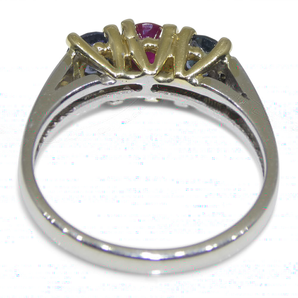 0.37ct Round Red Ruby, Blue Spinel Three Stone Engagement Ring set in 14k White and Yellow Gold - Skyjems Wholesale Gemstones