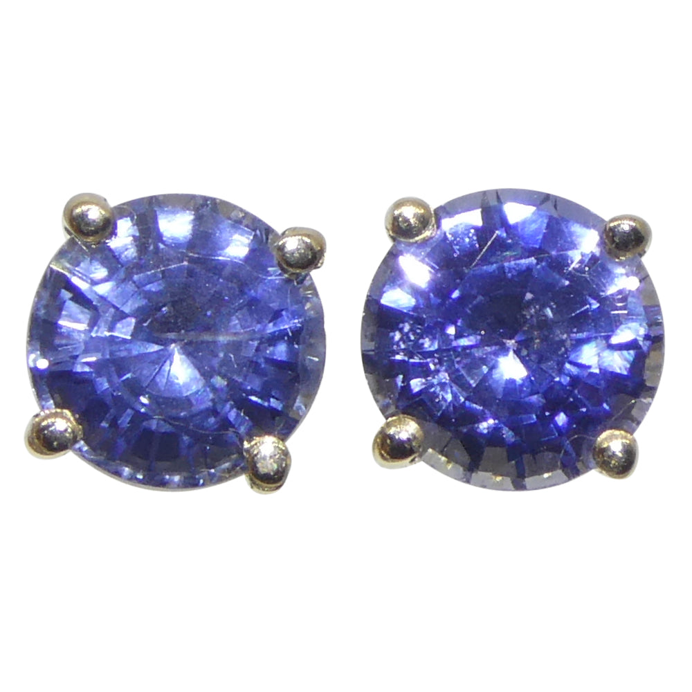 1.08ct Pair Round Blue Sapphire Stud Earrings set in 14k Yellow Gold - Skyjems Wholesale Gemstones