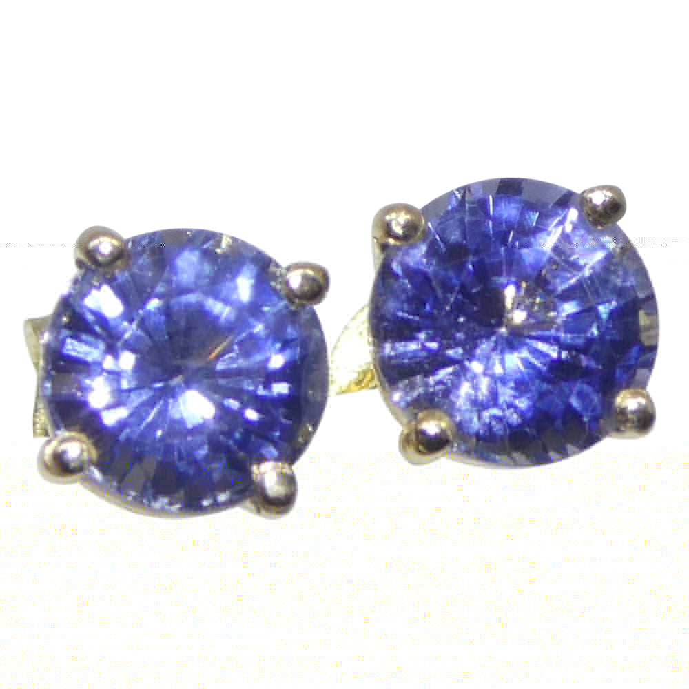 1.08ct Pair Round Blue Sapphire Stud Earrings set in 14k Yellow Gold - Skyjems Wholesale Gemstones