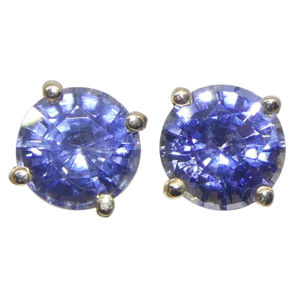 1.08ct Pair Round Blue Sapphire Stud Earrings set in 14k Yellow Gold - Skyjems Wholesale Gemstones