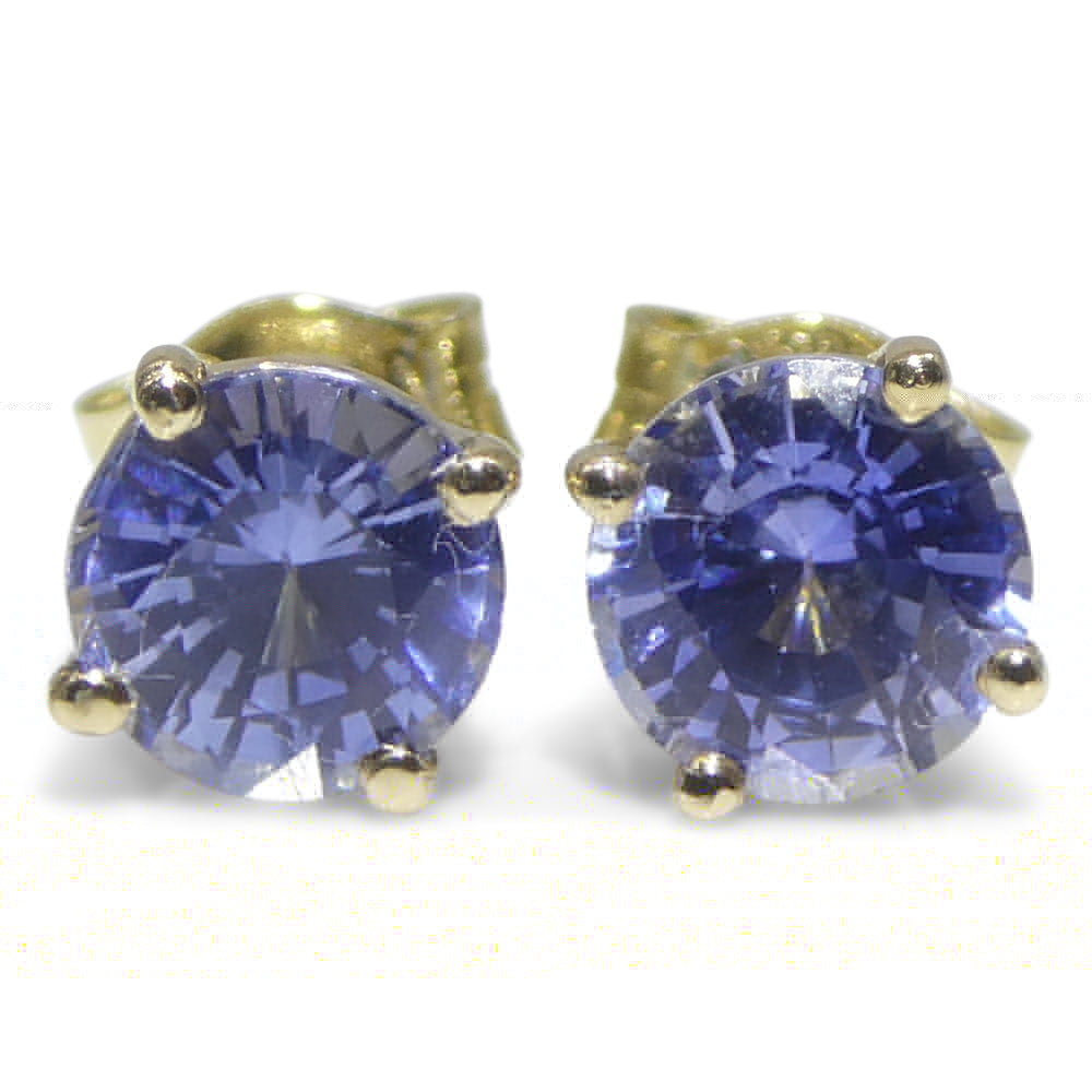1.08ct Pair Round Blue Sapphire Stud Earrings set in 14k Yellow Gold - Skyjems Wholesale Gemstones