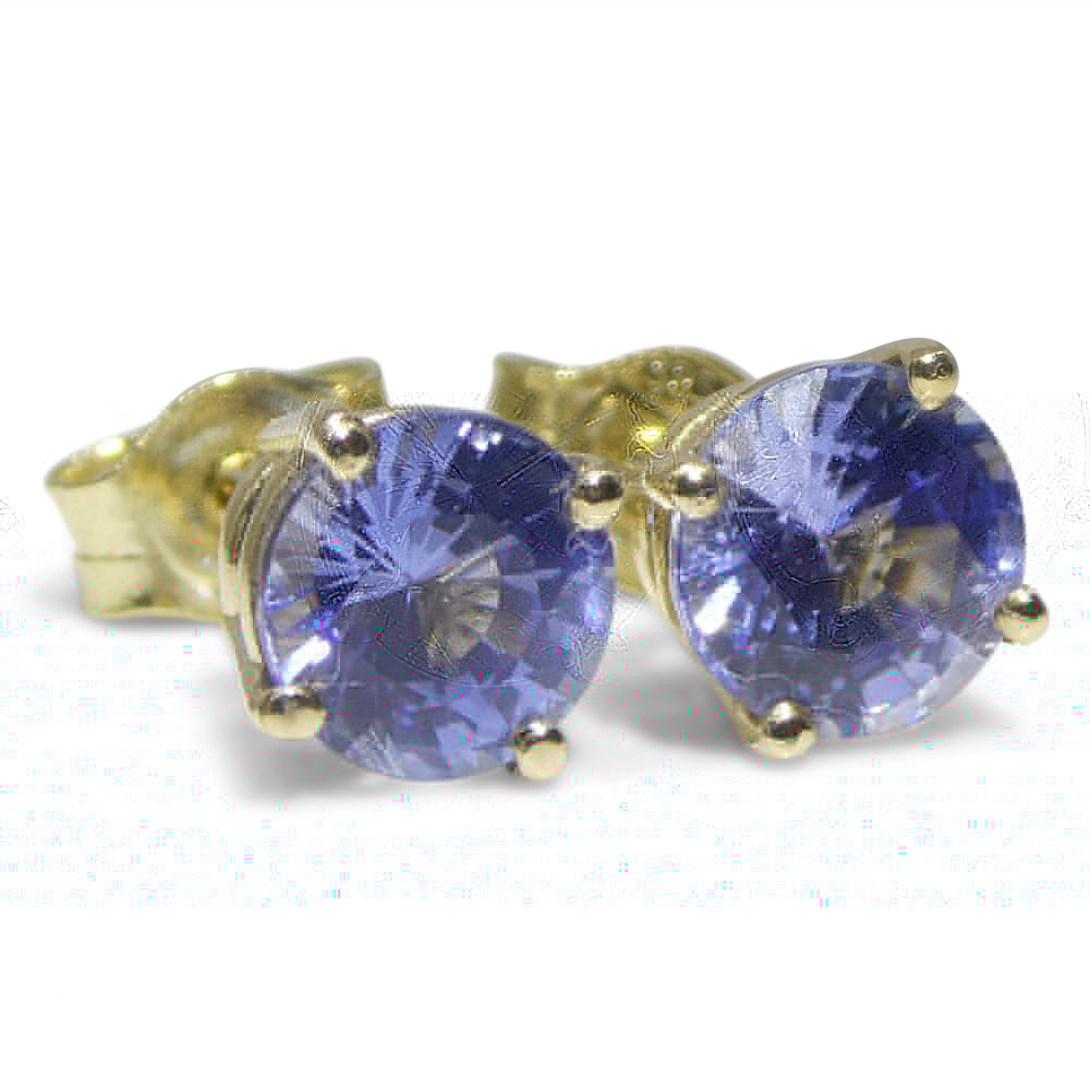 1.08ct Pair Round Blue Sapphire Stud Earrings set in 14k Yellow Gold - Skyjems Wholesale Gemstones