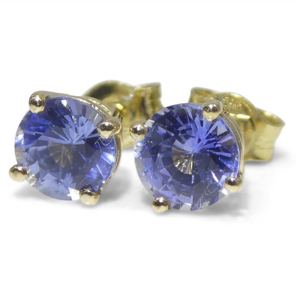 1.08ct Pair Round Blue Sapphire Stud Earrings set in 14k Yellow Gold - Skyjems Wholesale Gemstones