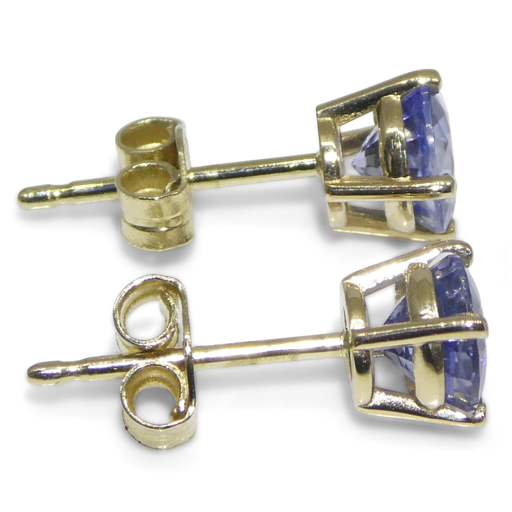 1.08ct Pair Round Blue Sapphire Stud Earrings set in 14k Yellow Gold - Skyjems Wholesale Gemstones