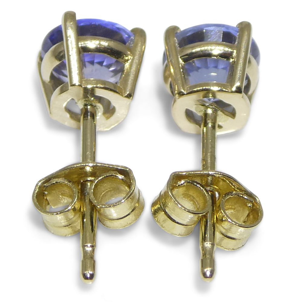 1.08ct Pair Round Blue Sapphire Stud Earrings set in 14k Yellow Gold - Skyjems Wholesale Gemstones
