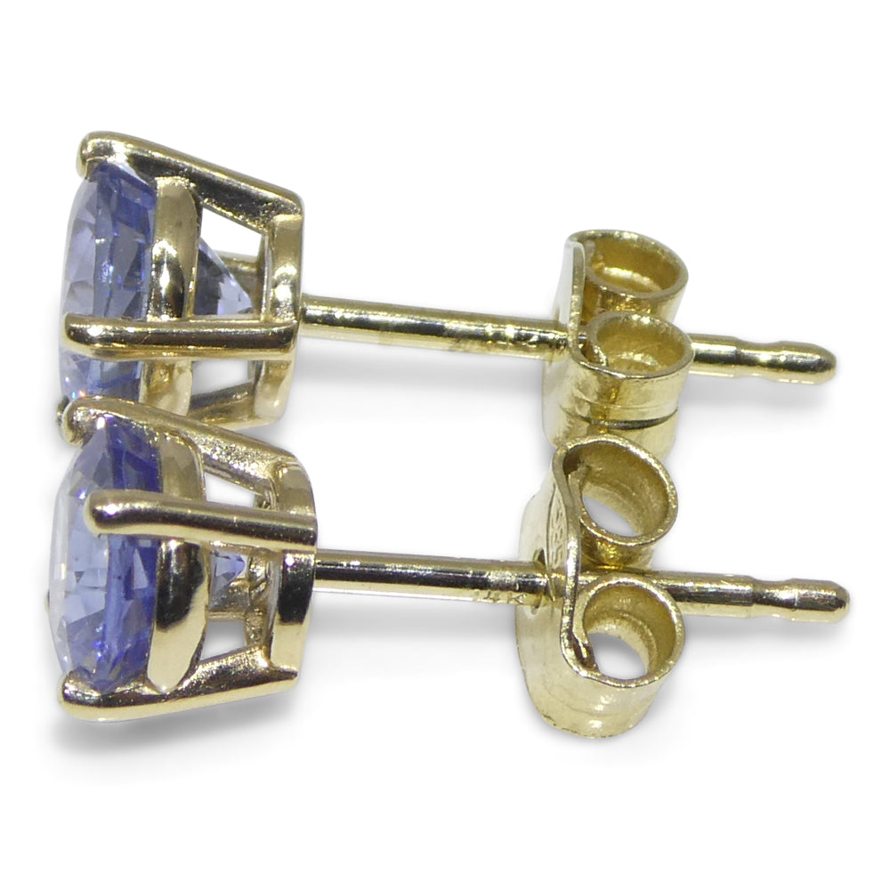 1.08ct Pair Round Blue Sapphire Stud Earrings set in 14k Yellow Gold - Skyjems Wholesale Gemstones