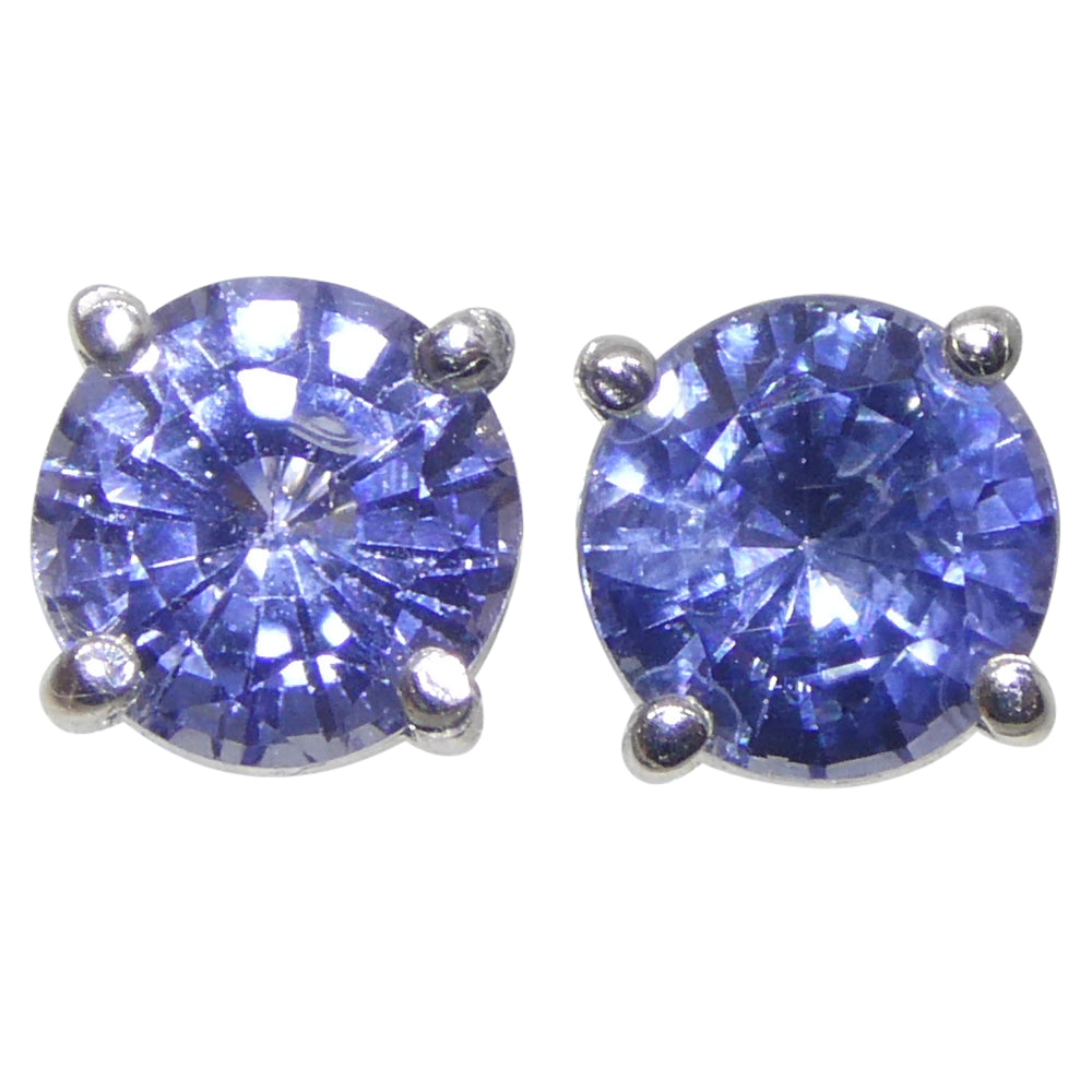 1.01ct Pair Round Blue Sapphire Stud Earrings set in 14k White Gold - Skyjems Wholesale Gemstones
