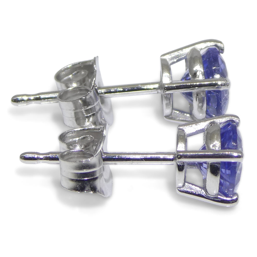 1.01ct Pair Round Blue Sapphire Stud Earrings set in 14k White Gold - Skyjems Wholesale Gemstones