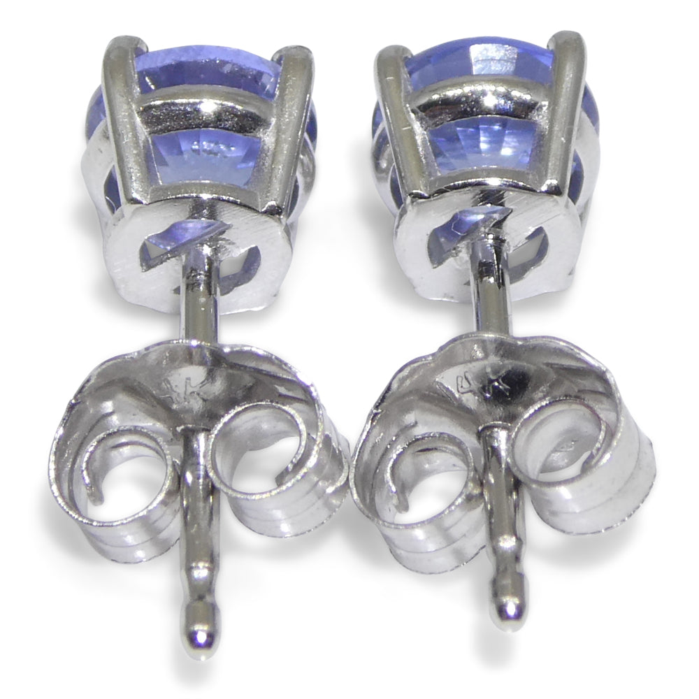 1.01ct Pair Round Blue Sapphire Stud Earrings set in 14k White Gold - Skyjems Wholesale Gemstones