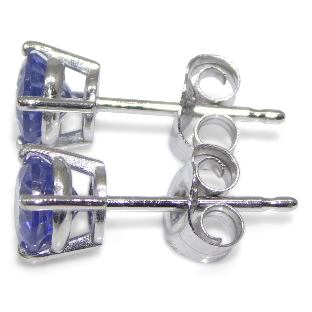 1.01ct Pair Round Blue Sapphire Stud Earrings set in 14k White Gold - Skyjems Wholesale Gemstones