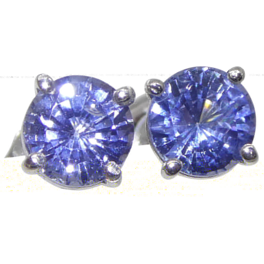 1.01ct Pair Round Blue Sapphire Stud Earrings set in 14k White Gold - Skyjems Wholesale Gemstones