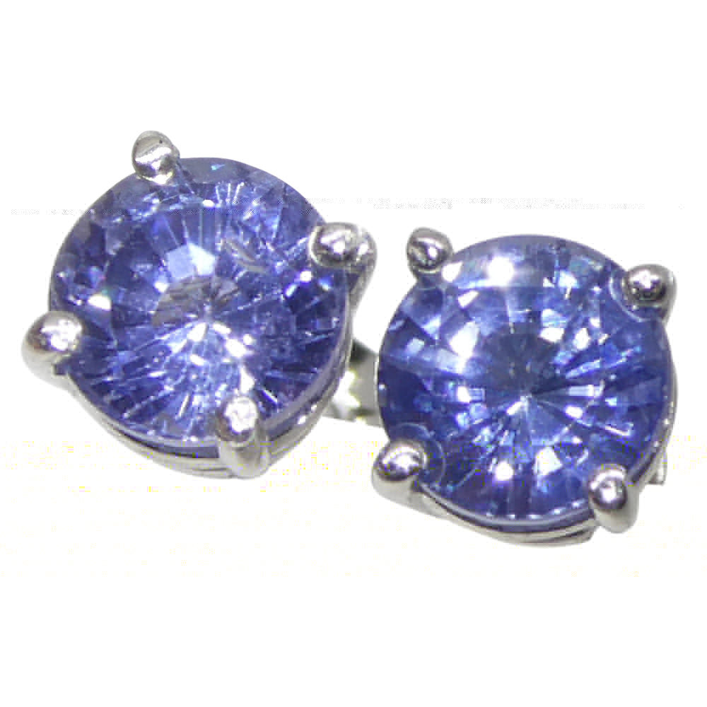 1.01ct Pair Round Blue Sapphire Stud Earrings set in 14k White Gold - Skyjems Wholesale Gemstones