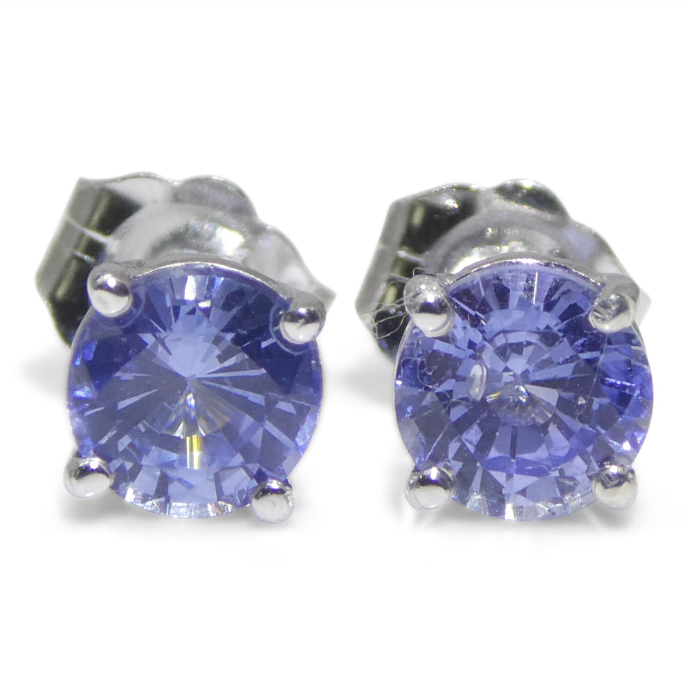 1.01ct Pair Round Blue Sapphire Stud Earrings set in 14k White Gold - Skyjems Wholesale Gemstones