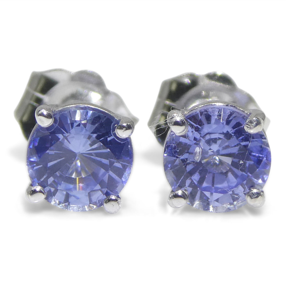 1.01ct Pair Round Blue Sapphire Stud Earrings set in 14k White Gold - Skyjems Wholesale Gemstones
