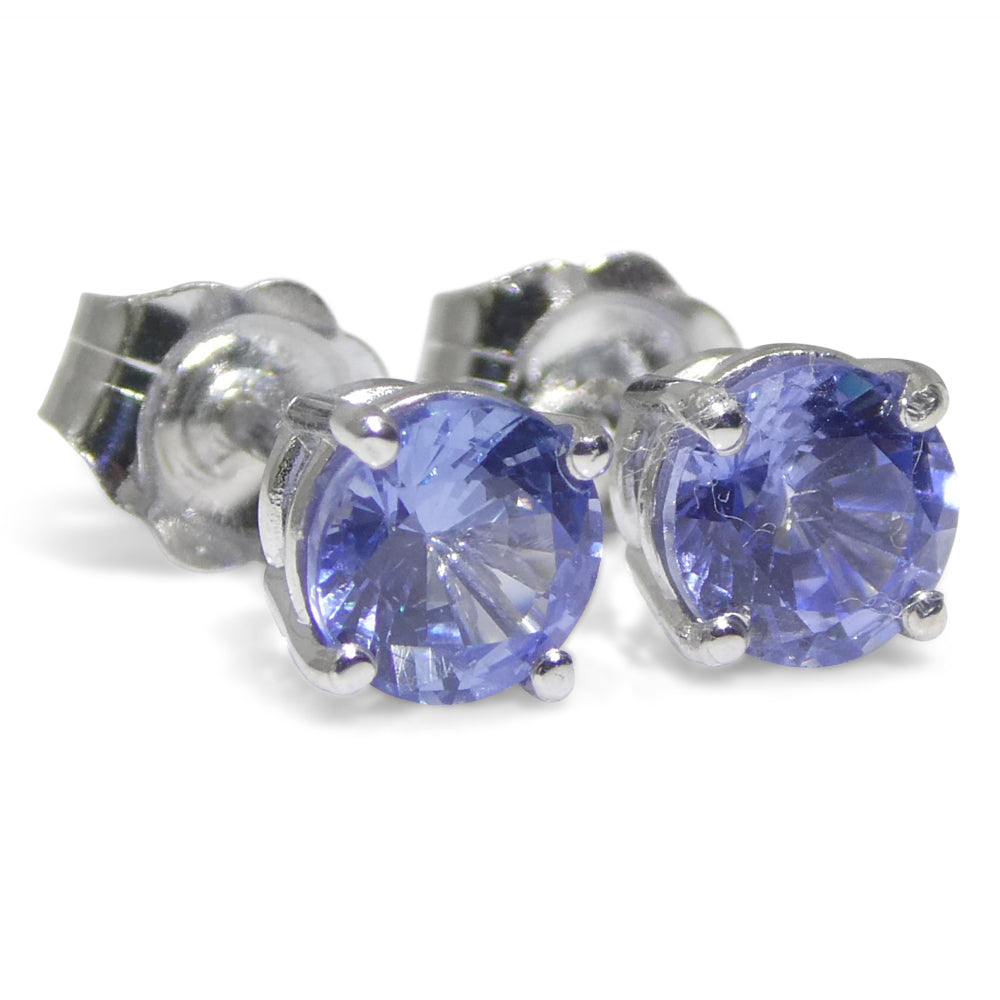 1.01ct Pair Round Blue Sapphire Stud Earrings set in 14k White Gold - Skyjems Wholesale Gemstones