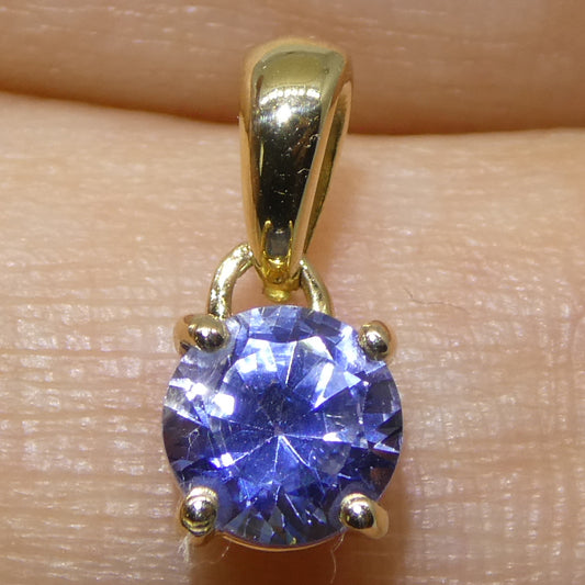 0.61ct Round Blue Sapphire Pendant set in 14k Yellow Gold - Skyjems Wholesale Gemstones