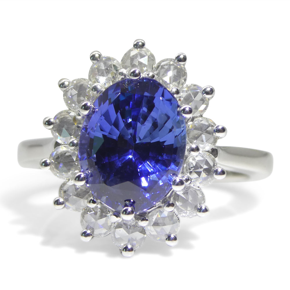 3.98ct Oval Blue Sapphire, Diamond Ring set in 18k White Gold, GIA Certified, Sri Lanka - Skyjems Wholesale Gemstones