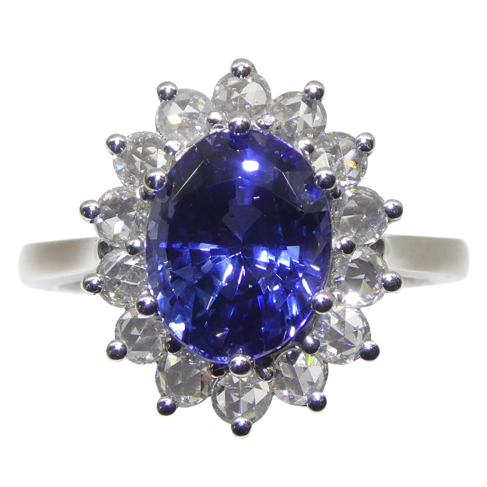3.98ct Oval Blue Sapphire, Diamond Ring set in 18k White Gold, GIA Certified, Sri Lanka - Skyjems Wholesale Gemstones