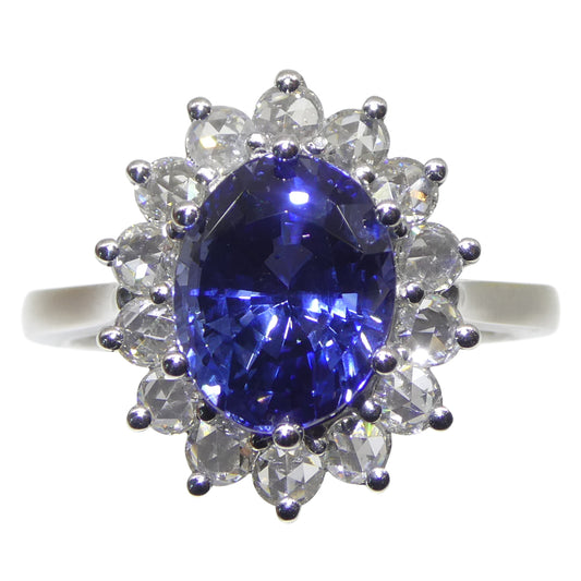 3.98ct Oval Blue Sapphire, Diamond Ring set in 18k White Gold, GIA Certified, Sri Lanka - Skyjems Wholesale Gemstones