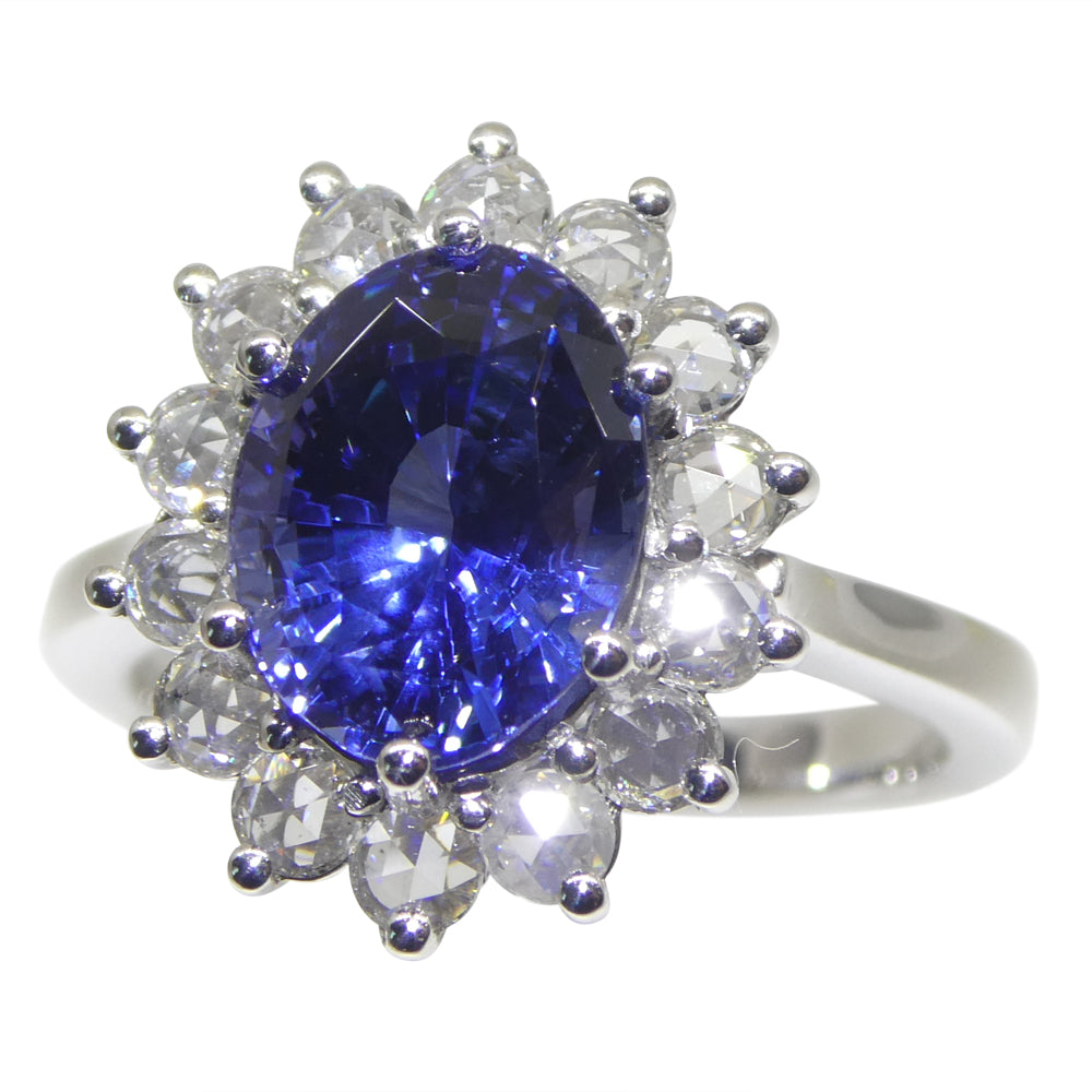 3.98ct Oval Blue Sapphire, Diamond Ring set in 18k White Gold, GIA Certified, Sri Lanka - Skyjems Wholesale Gemstones
