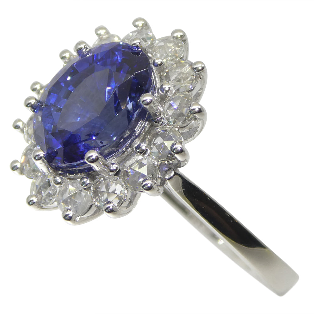 3.98ct Oval Blue Sapphire, Diamond Ring set in 18k White Gold, GIA Certified, Sri Lanka - Skyjems Wholesale Gemstones