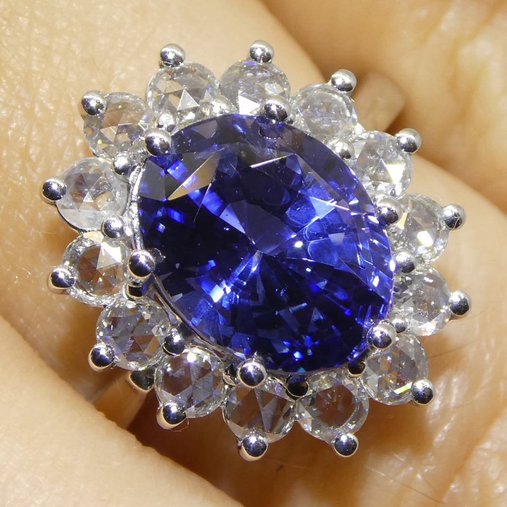 3.98ct Oval Blue Sapphire, Diamond Ring set in 18k White Gold, GIA Certified, Sri Lanka - Skyjems Wholesale Gemstones