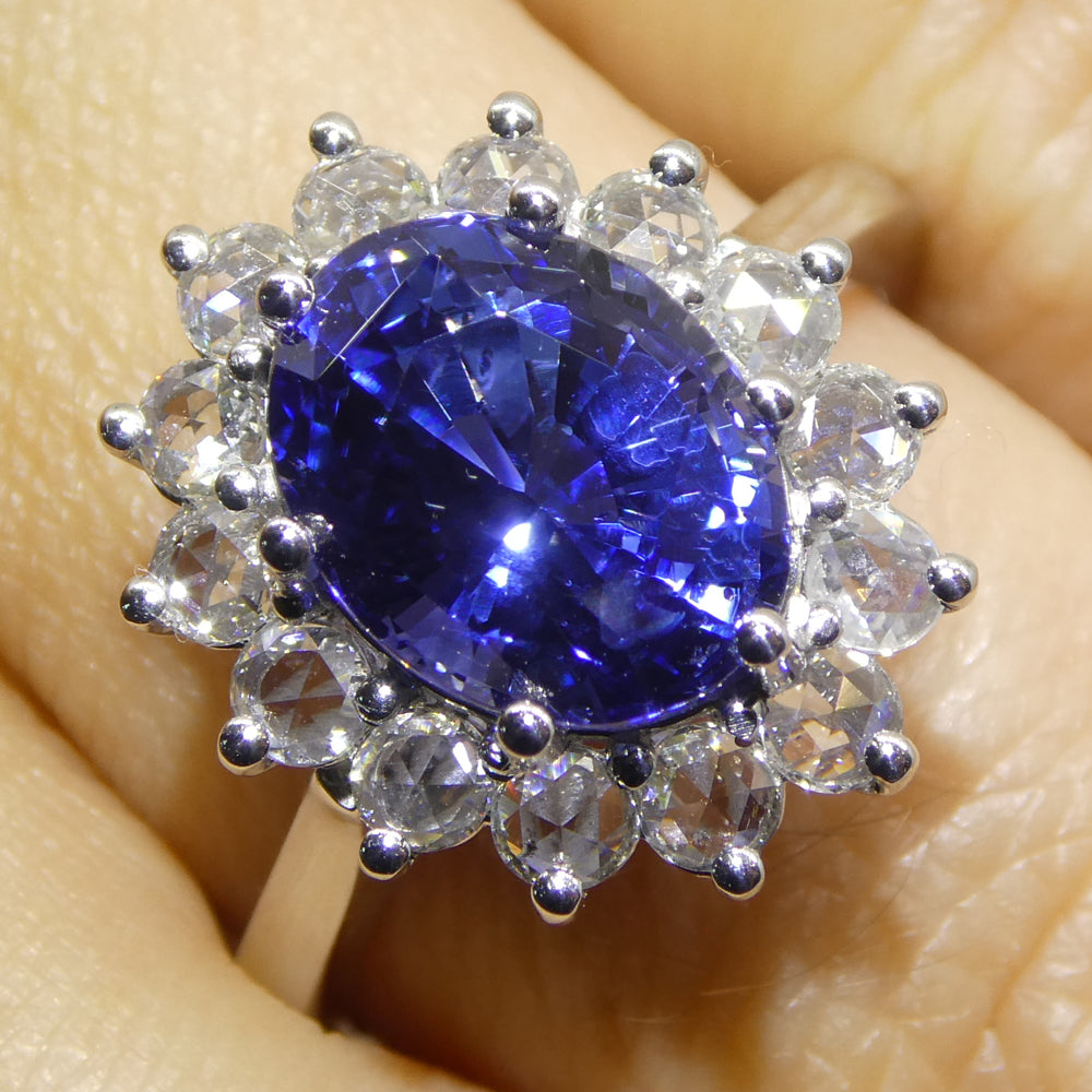3.98ct Oval Blue Sapphire, Diamond Ring set in 18k White Gold, GIA Certified, Sri Lanka - Skyjems Wholesale Gemstones