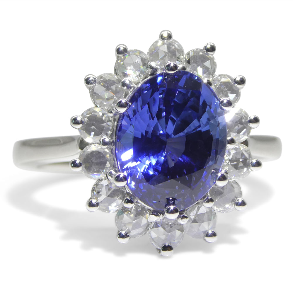 3.98ct Oval Blue Sapphire, Diamond Ring set in 18k White Gold, GIA Certified, Sri Lanka - Skyjems Wholesale Gemstones