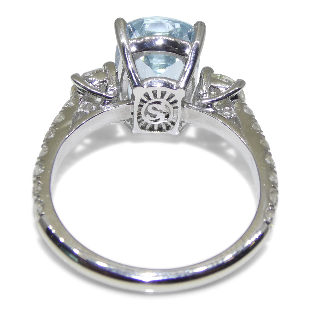 3.16ct Cushion Blue Aquamarine, Diamond Engagement Ring set in 14k White Gold - Skyjems Wholesale Gemstones