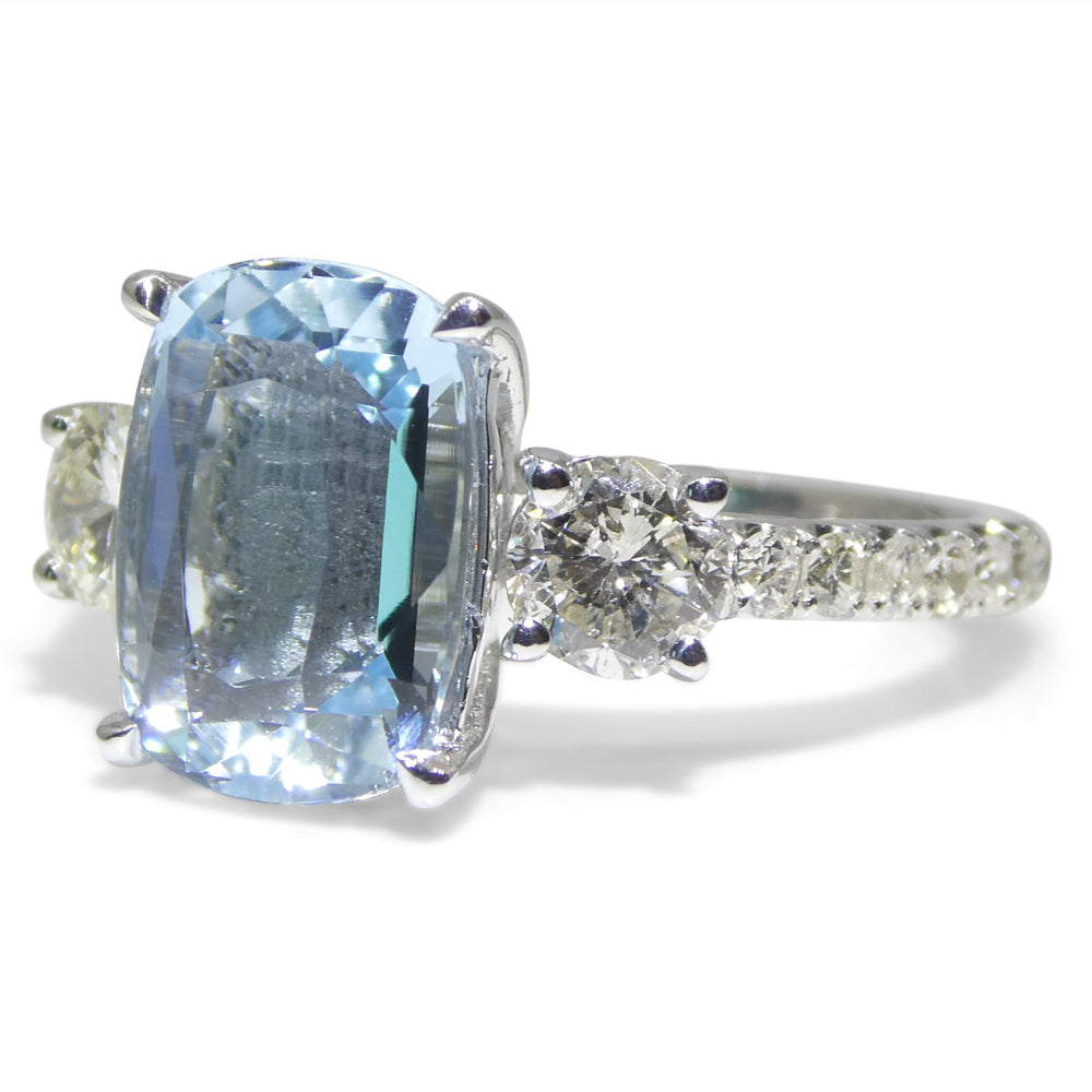 3.16ct Cushion Blue Aquamarine, Diamond Engagement Ring set in 14k White Gold - Skyjems Wholesale Gemstones